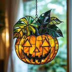 Monstera Jack-o'-Lantern Acrylic Suncatcher Stained Glass Effect Window Car by AVAGAN