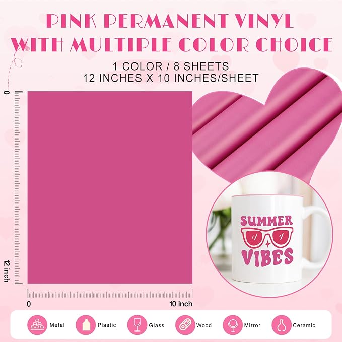 Tintnut Pink Permanent Vinyl 8pcs 12x10in Mulberry Pink Adhesive Vinyl | Solid - Image 2