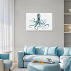JAPO ART Blue Octopus Bathroom Decor Canvas Wall Art by Edward Selkirk Coastal - Image 6