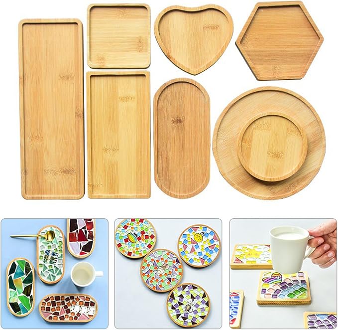 4PCS Mosaic Bamboo Coasters for Crafts, Blank Base Trays, Drinking Cup Coaster - Image 7