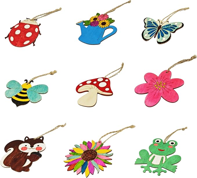 45 Pcs Wooden Spring Ornaments to Paint, DIY Unfinished Wood Slices Flower - Image 3