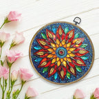 Colorful Geometric Mandala Framed Round Wall Decor Canvas Wall Art Hanging - Image 5
