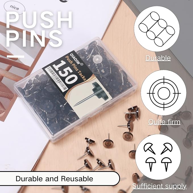 150 PCS Flat Black Push Pins for Wall Clear Thumb Tacks for Walls Flat - Image 3