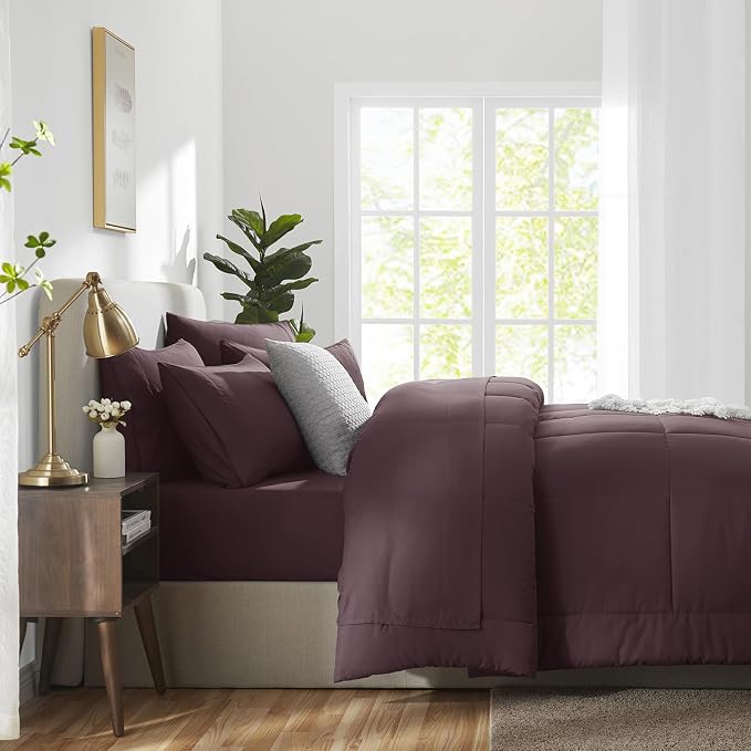CozyLux Full Size Comforter Set Cocoa Powder, 7 Pieces Bed in a Bag, All Season - Image 9
