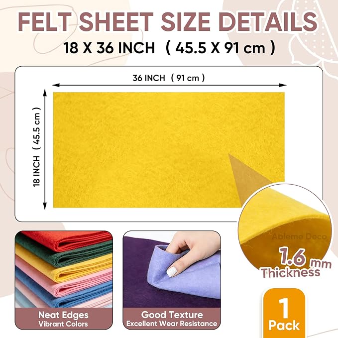 Soft Felt Fabric Sheet 18" x 36", 1.6mm Acrylic Craft Felt, Large Precut Sheet - Image 2