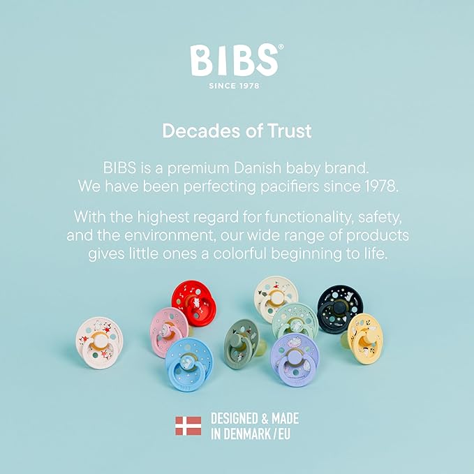 BIBS Colour Moomins Pacifier 2-Pack, BPA Free Pacifier, Round Nipple. Natural Rubber Latex, Made in Denmark, Size 2 (6-18 Months), Baby Pink/Hush