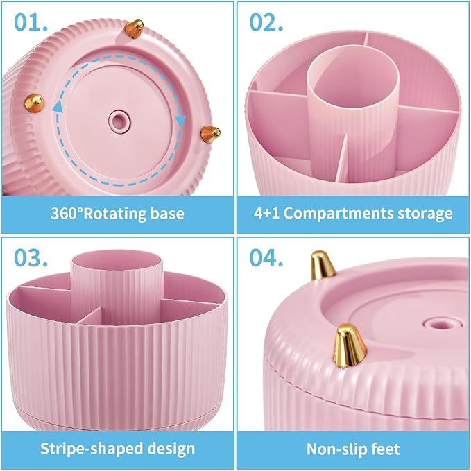 Marbrasse Desk Organizer, 360-Degree Rotating Pen Holder, Desk Organizers and - Image 4