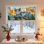 IVN Stained Glass Window Film 39.3x17.7 inch Cat and Tulips Window Privacy Film - Image 2