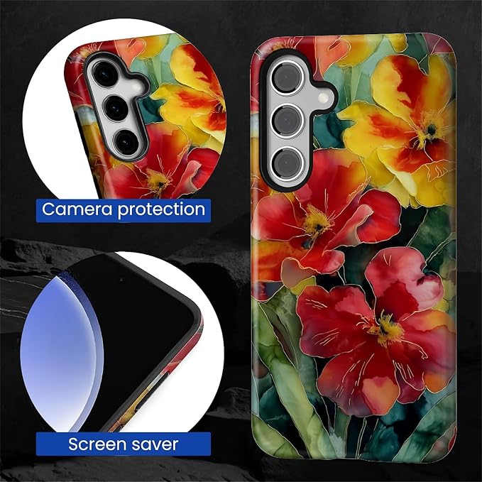 Case for Samsung Galaxy S25 FE, Vintage Floral Girly Design Hybrid Dual - Image 2