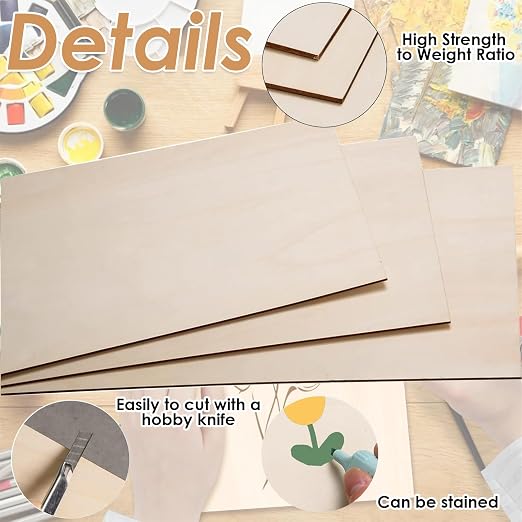 Balsa Wood Craft Sheets for DIY Projects, 12 Pieces, Natural Color - Image 3