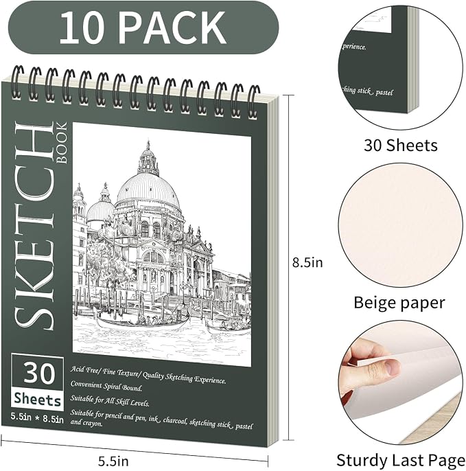 OSIMIG 10 Pack 5.5" x 8.5" Sketch Books, 300 Sheet Drawing Paper, Mini - Image 2