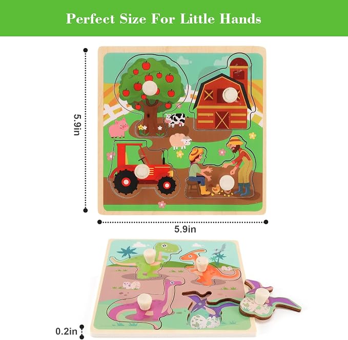 Wooden Peg Puzzles for Toddlers 1-3, Kids' Educational Preschool Peg Puzzle Toy - Image 3