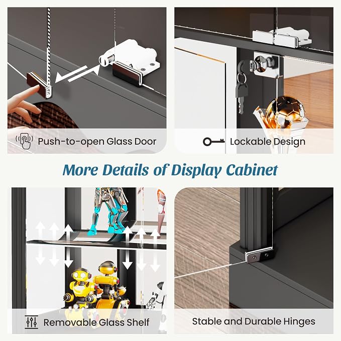 Dystler Display Cabinet with RGB LED Lights & Glass Doors, Flexible Storage - Image 6