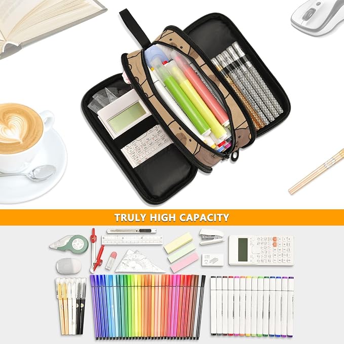 Cute Capybara with Orange Pencil Case Box Boys Girls Large Pencil Pouch Zipper - Image 2