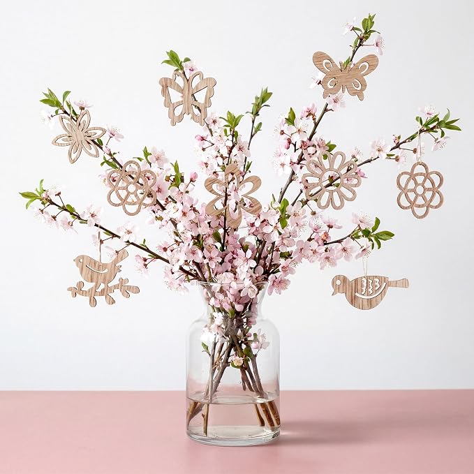 100 PCS Unfinished Wood Crafts Wood Slice Leaf Bird Flowers Butterfly Pattern - Image 4