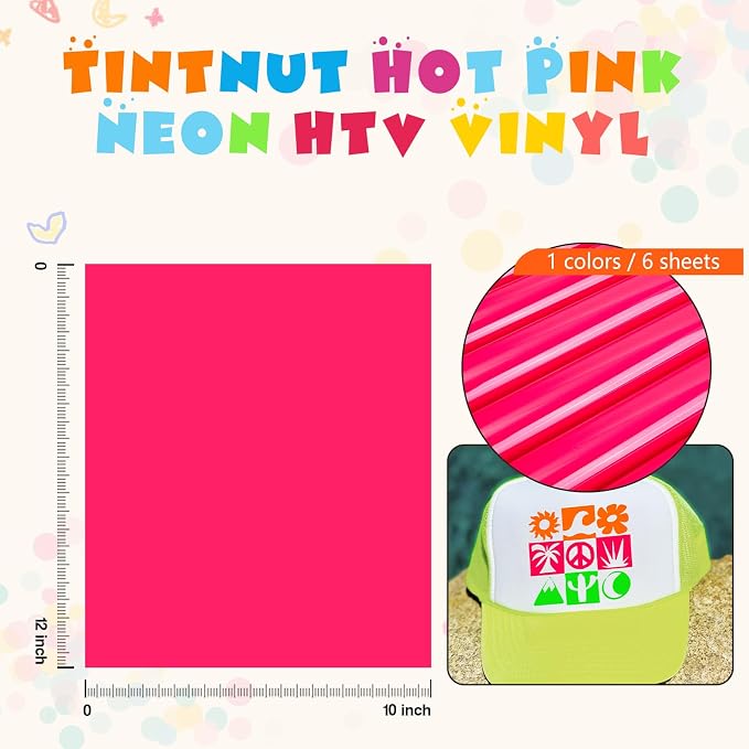 Tintnut Hot Pink Neon Heat Transfer Vinyl, easy cut & weed, stretch washable - Image 2