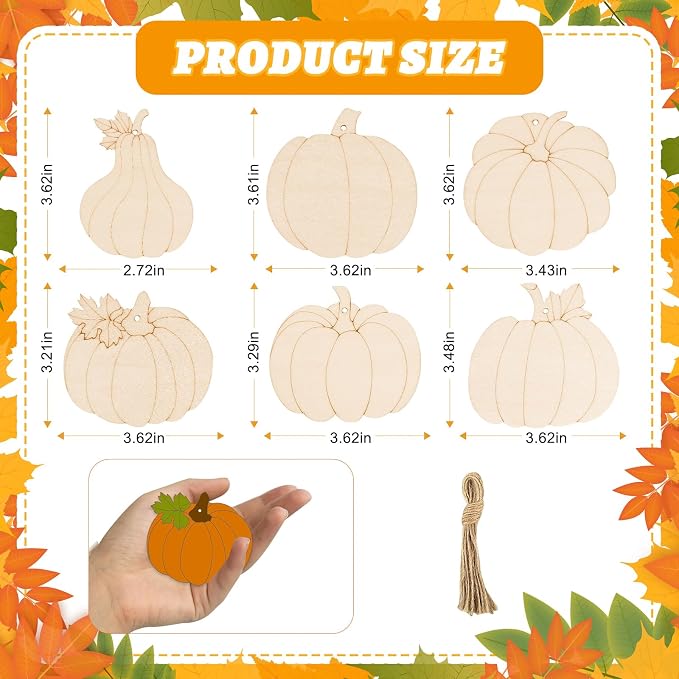 24 PCS Unfinished Wooden Fall Crafts, Pumpkin Shaped Hanging Ornaments DIY Wood - Image 2