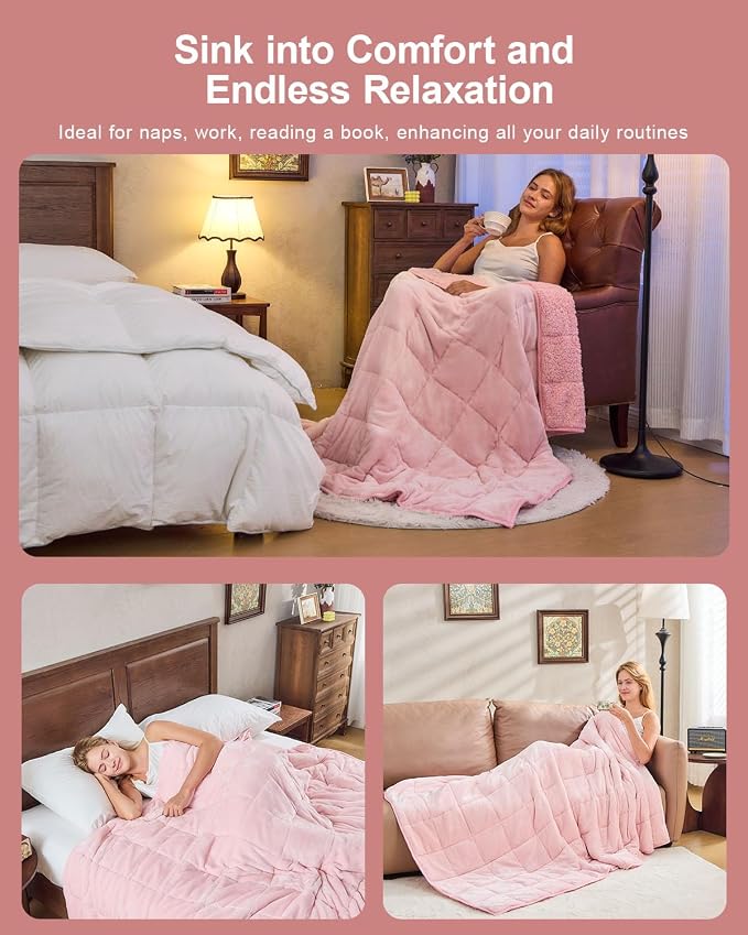 Super Fuzzy Soft Sherpa Fleece Weighted Blanket, 12 lbs Dual Sided Fluffy Heavy - Image 4