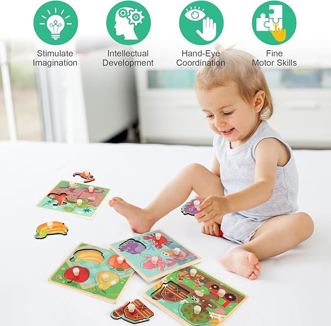 Wooden Peg Puzzles for Toddlers 1-3, Kids' Educational Preschool Peg Puzzle Toy - Image 7