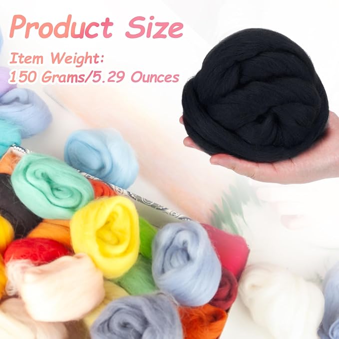 PATIKIL Wool Roving Yarn, 150G/5.3OZ Soft Felting Wool Pure Chunky Roving Yarn - Image 2