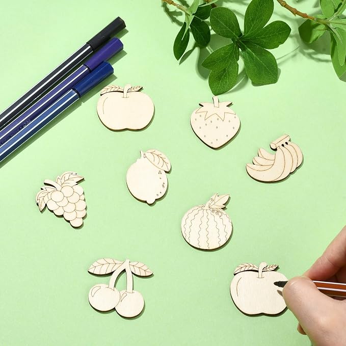 100 Pcs Unfinished Wooden Cutouts Fruit Wood Shapes Painting Wooden Crafts Wood - Image 7