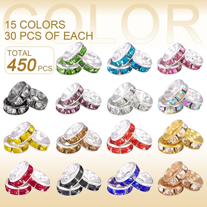 450 pcs 10mm Spacer Beads for Jewelry Making | Rondelle Bead Spacers Bulk - Image 2