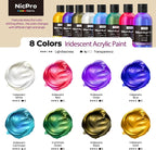 Nicpro 8 Colors Iridescent Acrylic Paint, 8.45oz / 250ml Large Bulk Metallic - Image 2