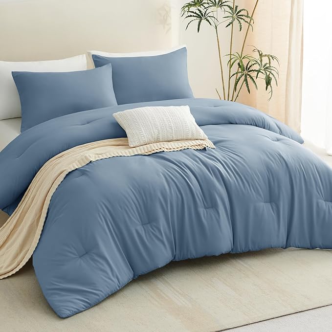CozyLux Oversized King Comforter Set Grayish Blue, 3 Pieces 120x98 Solid - Image 8