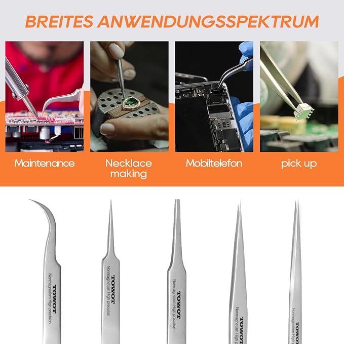 TOWOT Precision Tweezers, Stainless Steel Pointed Tweezers - Image 5