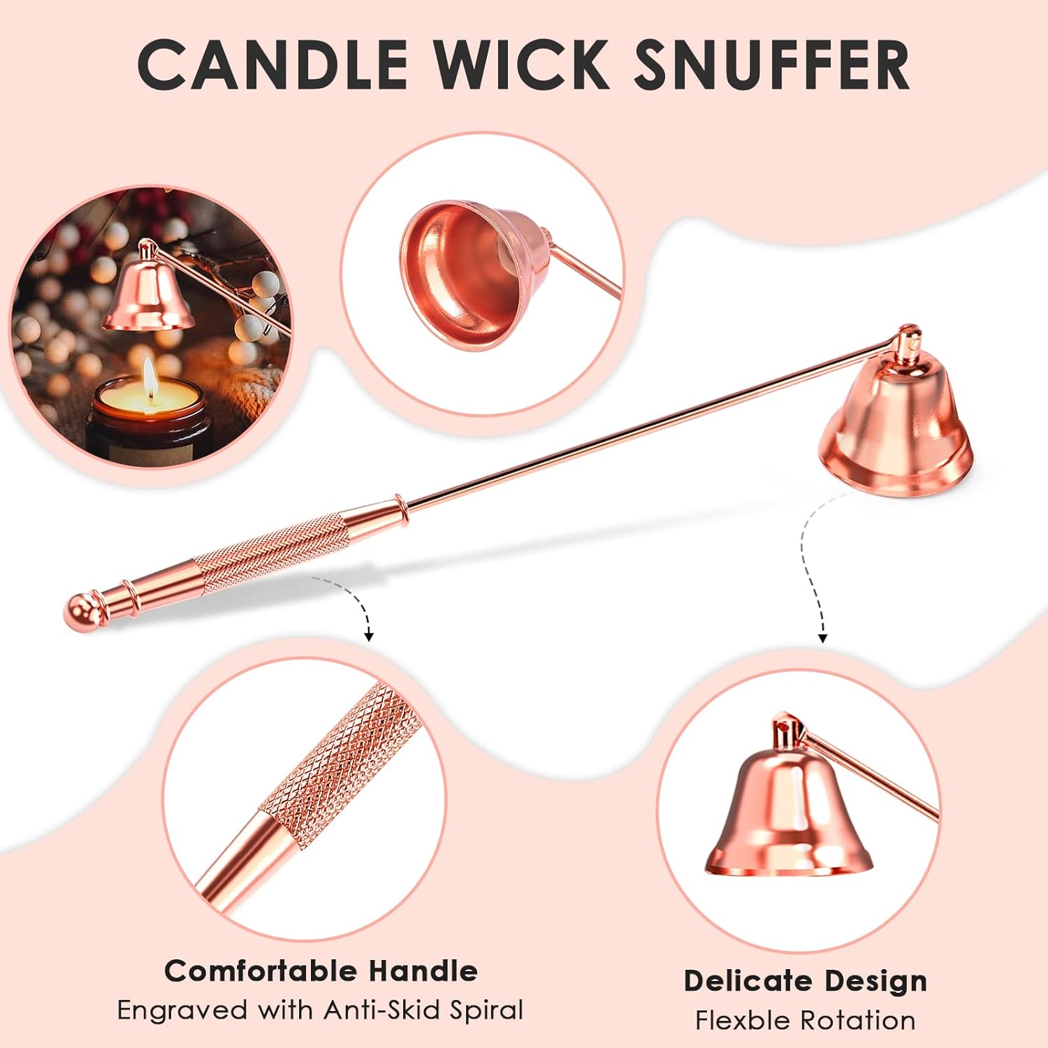 6 in 1 Candle Accessory Set,Candle Wick Trimmer Cutter,Candle Wick Dipper,Candle Wick Snuffer, Rechargeable Candle Lighter,Storage Tray Plate,Tweezers,Stainless Steel Candle Care Kit Gift(Rose Gold)…