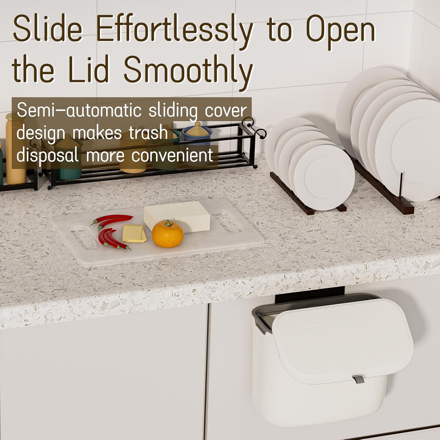 1.9 Gallon Kitchen Compost Bin Hanging Small Trash Can with Lid Under Sink Dual Installation & Triple-Seal Technology, Odorless Kitchen/Bathroom/Office Trash Can for Home, RV