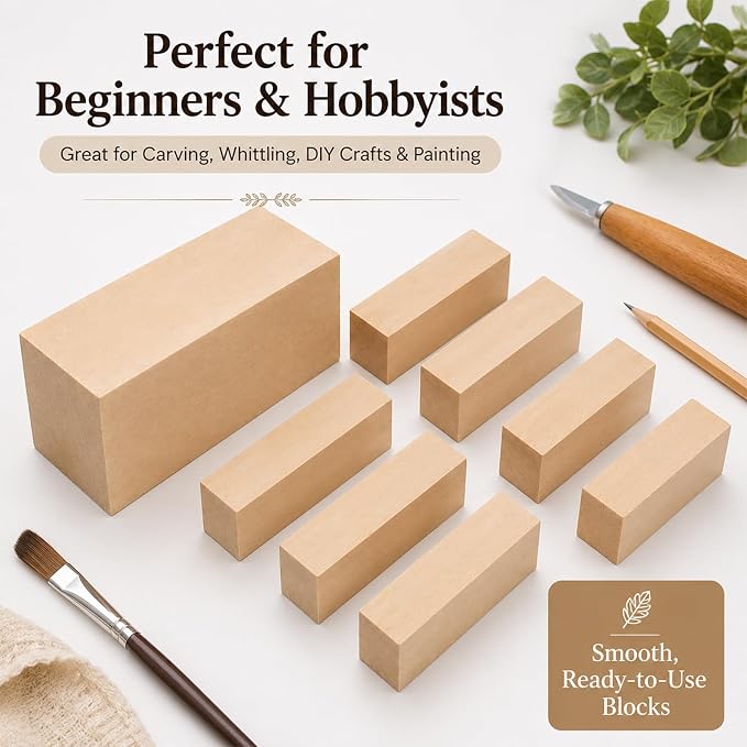 7 Pcs Basswood Blocks, Whittling Wood Carving Kit - Image 7