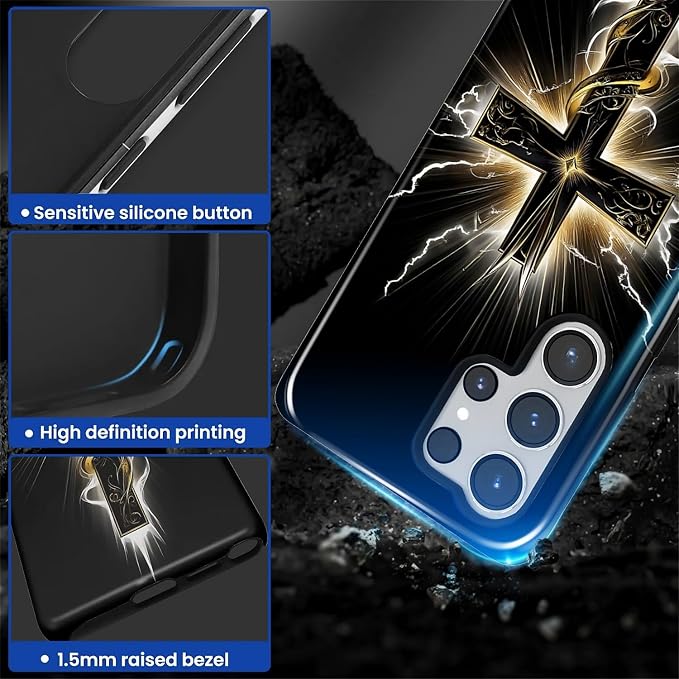 for Samsung Galaxy S25 Ultra Case, Cool Cross Pattern Glossy 2 in 1 Shockproof - Image 4