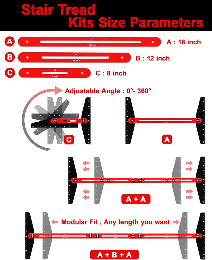 Stair Tread Template Tool, 8-60 inches Solid Aluminum Stair Tread Jig - Image 5