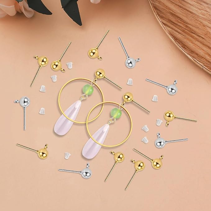 160Pcs Ball Studs for Jewelry Making, Hypoallergenic Ball Earring Studs Round - Image 4