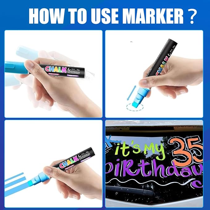 Window Chalk Markers for Cars Glass Washable, 16 Colors Jumbo Liquid Chalk - Image 8