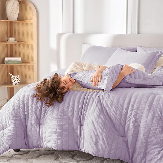 MUXHOMO 7 Pieces Full Comforter Set, Seersucker Bed in a Bag Full Size - Image 7