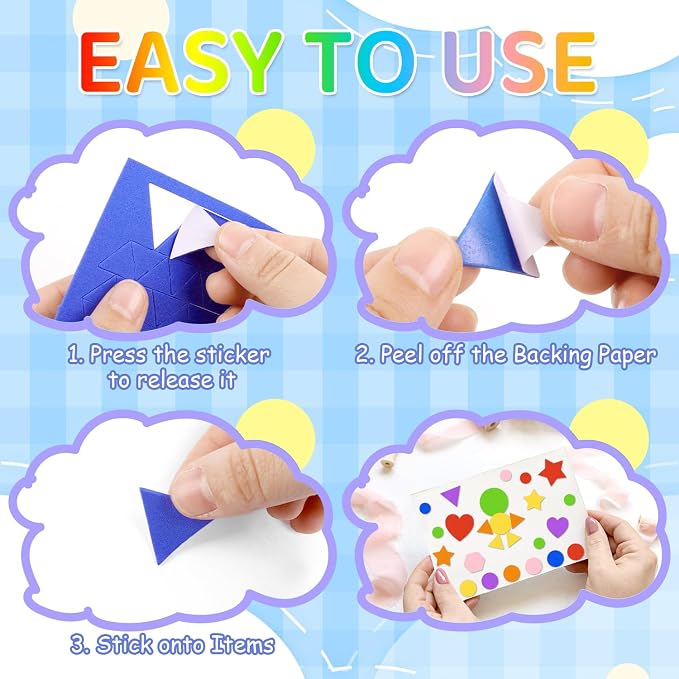 CCINEE 1218 Pcs Foam Stickers 7 Colors Self Adhesive Foam Shapes Sticker - Image 4