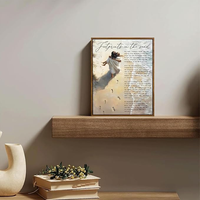 VXGMYPGZ Framed Footprints in the Sand Canvas Wall Art, Inspirational Christian - Image 4