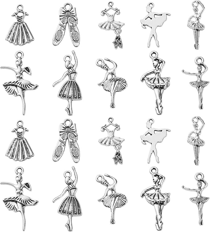 DanLingJewelry 100Pcs 10 Styles Antique Silver Ballet Dancer Charms Ballet by DanLingJewelry