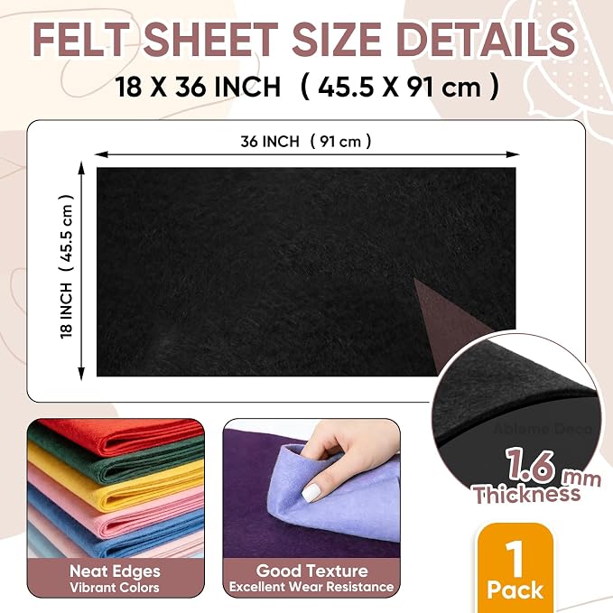 Soft Felt Fabric Sheet 18" x 36", 1.6mm Acrylic Craft Felt, Large Precut Sheet - Image 2