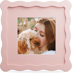 6x6 Picture Frame with Mat for 4x4, Wavy Edge Wooden Real Glass Photo Frame for by THKRLOF