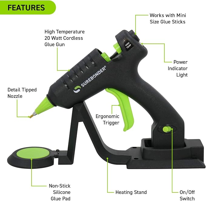 Cordless/Corded Glue Gun with 100 Mini Hot Glue Sticks - Image 4