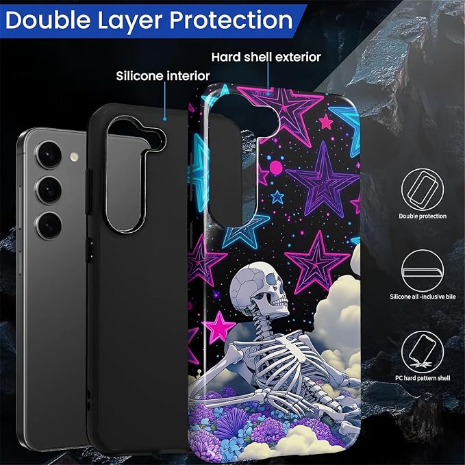 for Samsung Galaxy S23 Case, Skull Star Collage Pattern Glossy 2 in 1 - Image 3