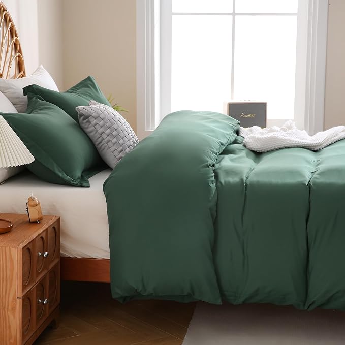 JSD Hunter Green Duvet Cover Set Queen Size, 3 Piece Duvet Cover - Image 7