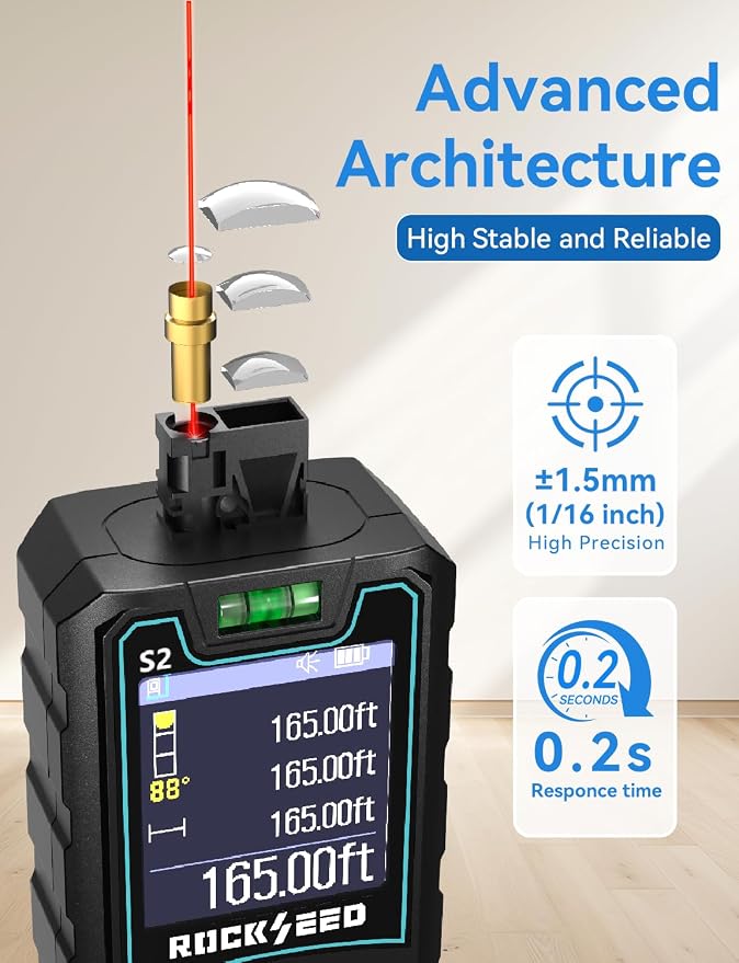 Laser Measuring Tool 165ft, RockSeed S2C Red Beam Laser Measure - Image 2