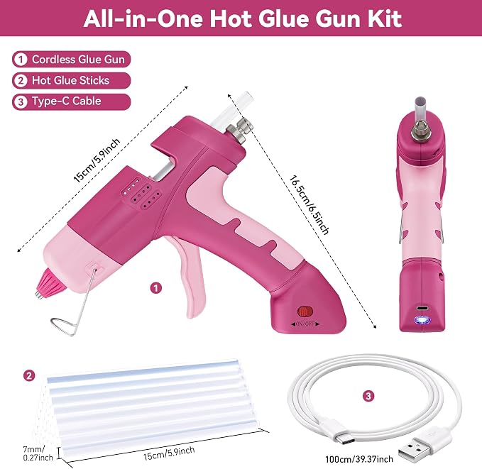 20W Cordless Hot Glue Gun with 30 Sticks Set, Rechargeable Pink Mini Glue Gun - Image 2