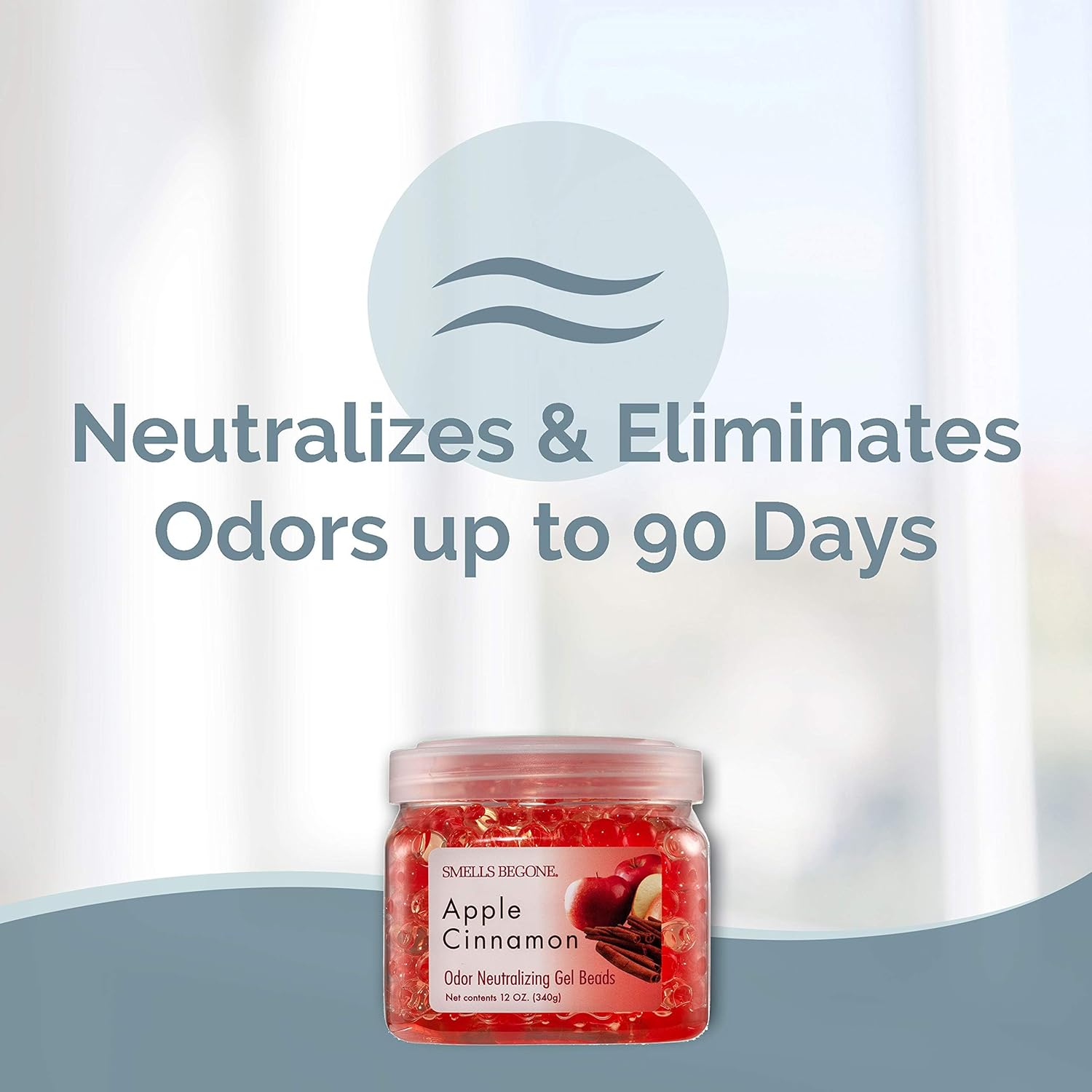 SMELLS BEGONE Odor Eliminator Gel Beads - 12 oz, Pack of 2 - Eliminates Odor in Bathrooms, Cars, Boats, RVs & Pet Areas - Air Freshener - Made with Essential Oils - Apple Cinnamon Scent