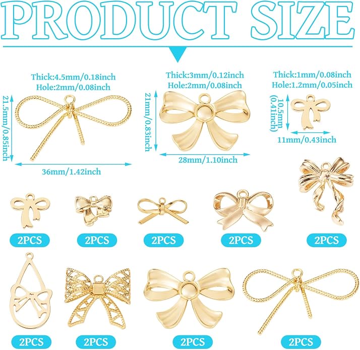 FASHEWELRY Alloy Bowknot Charms Links Golden Bow Tie Connector Charms Metal Bow - Image 6