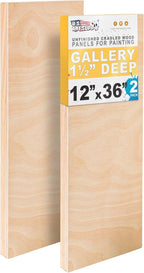 U.S. Art Supply 12" x 36" Birch Wood Paint Pouring Panel Boards, Gallery 1-1/2" by USArtSupply